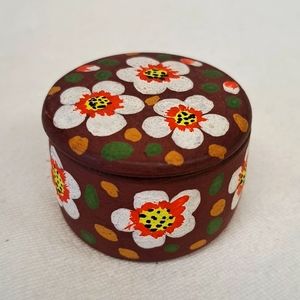 Handmade and painted  small redware pill box